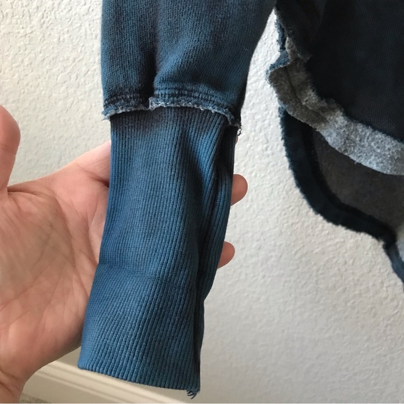 Free People Navy Blue Westeros Distressed Sweatshirt Size XS V Neck Boho Raw Hem - Picture 5 of 8